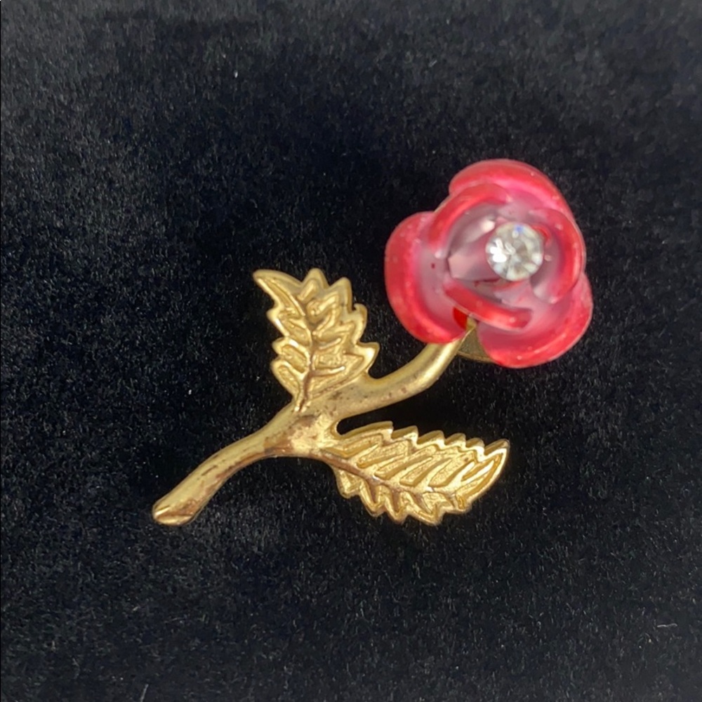 Vintage Rose Rhinestone Brooch Pin